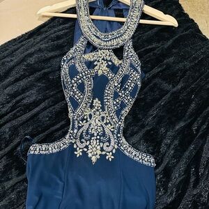 Elegant Navy Blue Embellished Dress